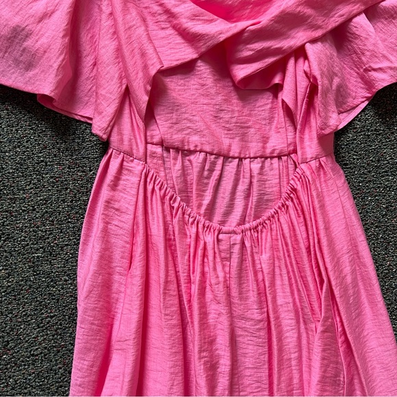 A New Day Bright Pink Midi Puff Flutter Short-Sleeve Tie-Back Ruffle Dress Sz S - Picture 10 of 16